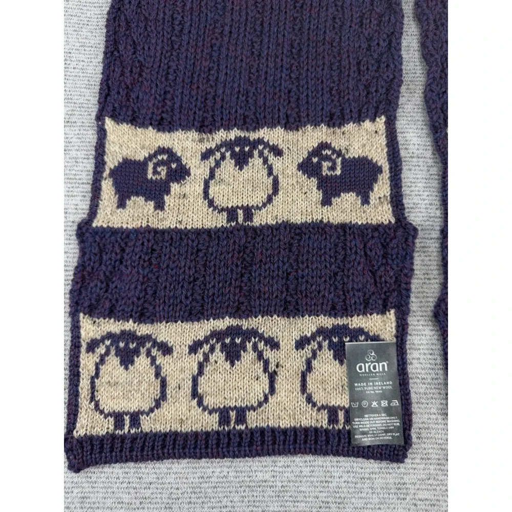 Aran Woollen Mills Purple Sheep Scarf Mens 100% Pure New Wool Made in Ireland